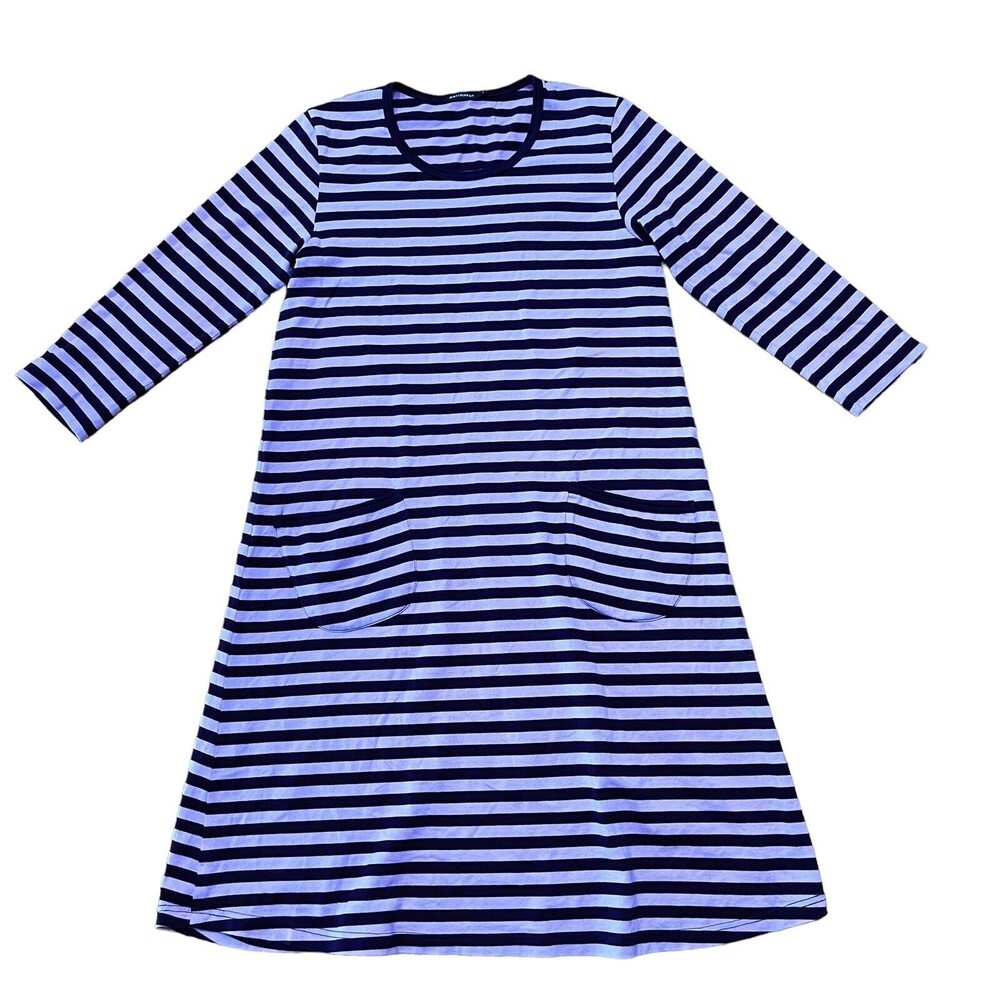 Marimekko Tiia Womens Long Sleeve Striped Tunic Dress Size XS Pockets Cotton